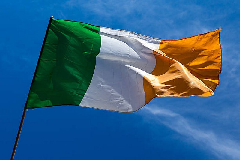 Flag of Ireland with background sky