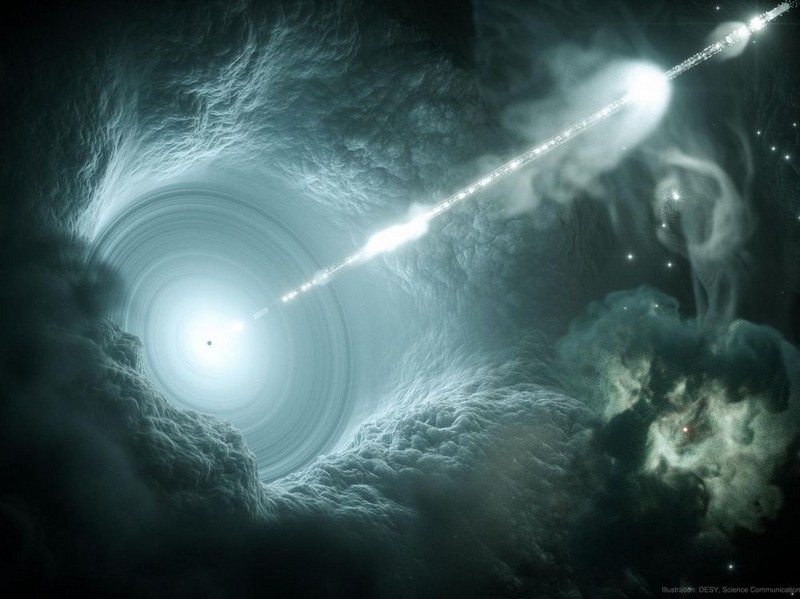 Rayons cosmiques_illustration-blazar-trou-noir-supermassif-dont-jet-matière-est-dirigé-vers-planète-terre_wp